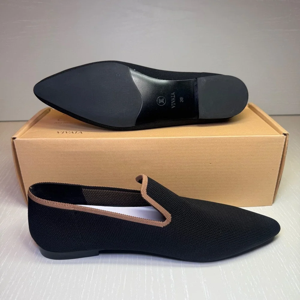 VIVAIA‎ Square-Toe Loafers Black | NWT - EU 38 / US 7–7.5 + FREE Slippers